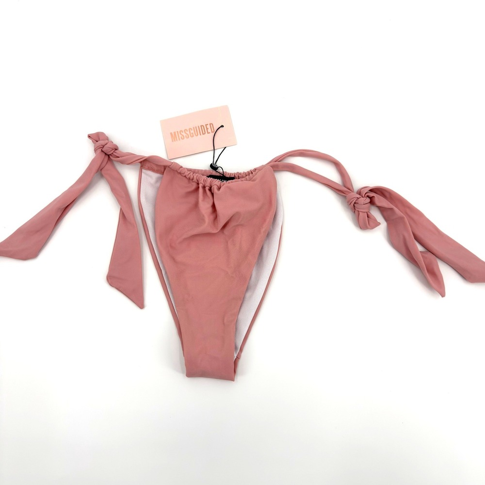Missguided Rose Pink Thick Tie Side Bikini Bottoms High Leg US 8 NWT